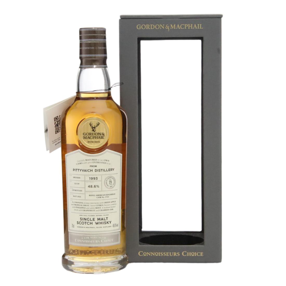 Pittyvaich Connoisseurs Choice 29 Year Old, Hogshead Cask, Cask #3723, Batch No. 22/139, 1993, Gordon & MacPhail, 48.6% whisky bottle