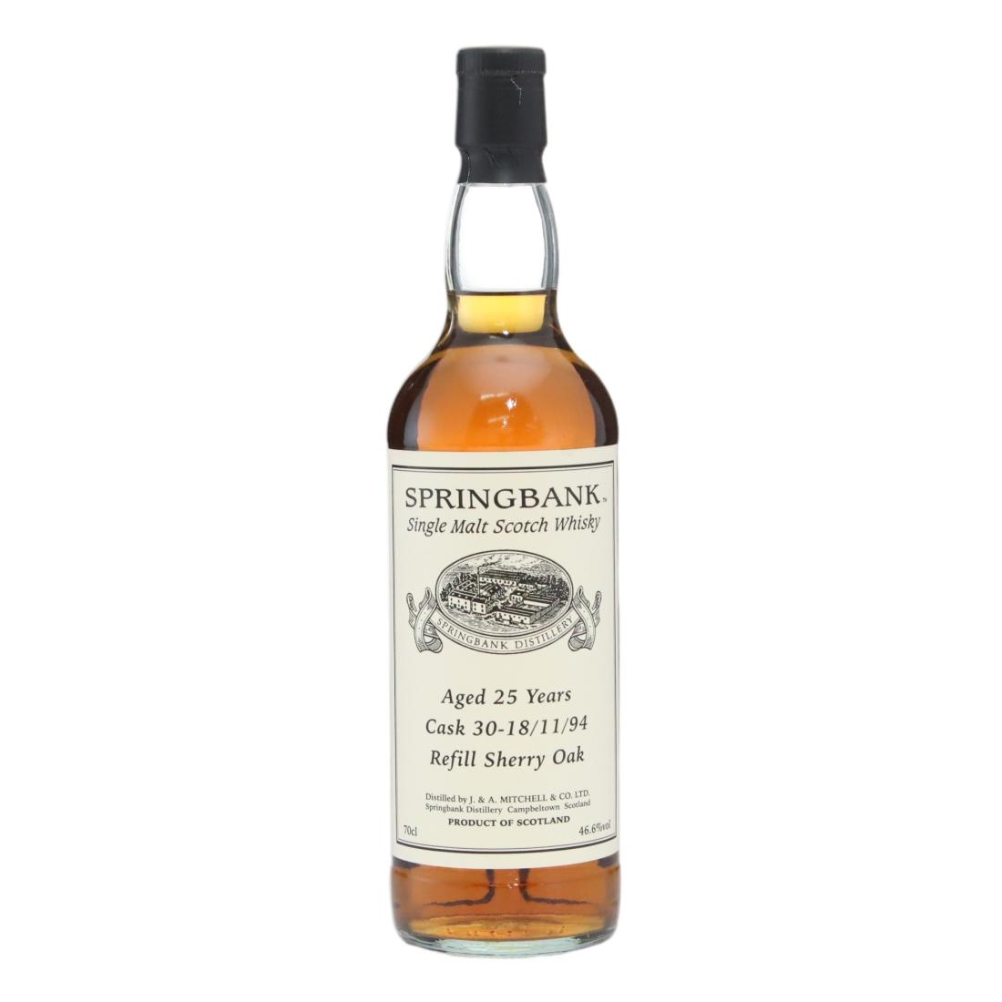 Springbank 25 Year Old, Sherry Cask, Cask #30-18/11/94, 2020, 46.6% whisky bottle