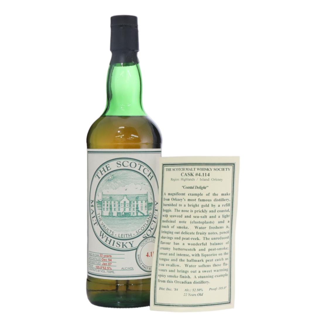 Highland Park 22 Year Old, Refill Cask, Cask #4.114, 1984, Scotch Malt Whisky Society, 52.5% whisky bottle