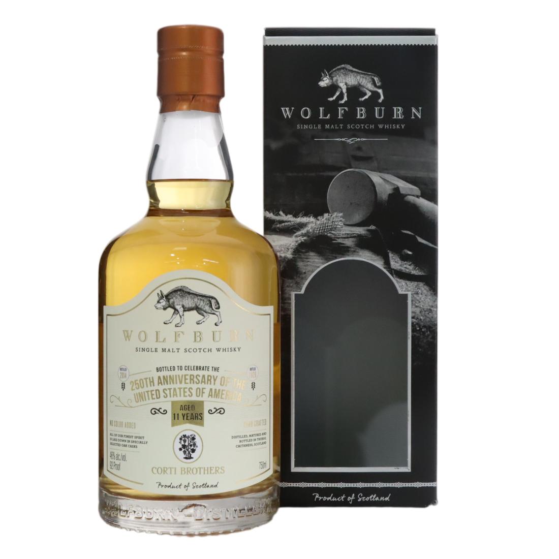 Wolfburn Corti Brothers 250th Anniversary of the United States of America 11 Year Old, Bourbon & Quarter Cask, 2026, 46% whisky bottle