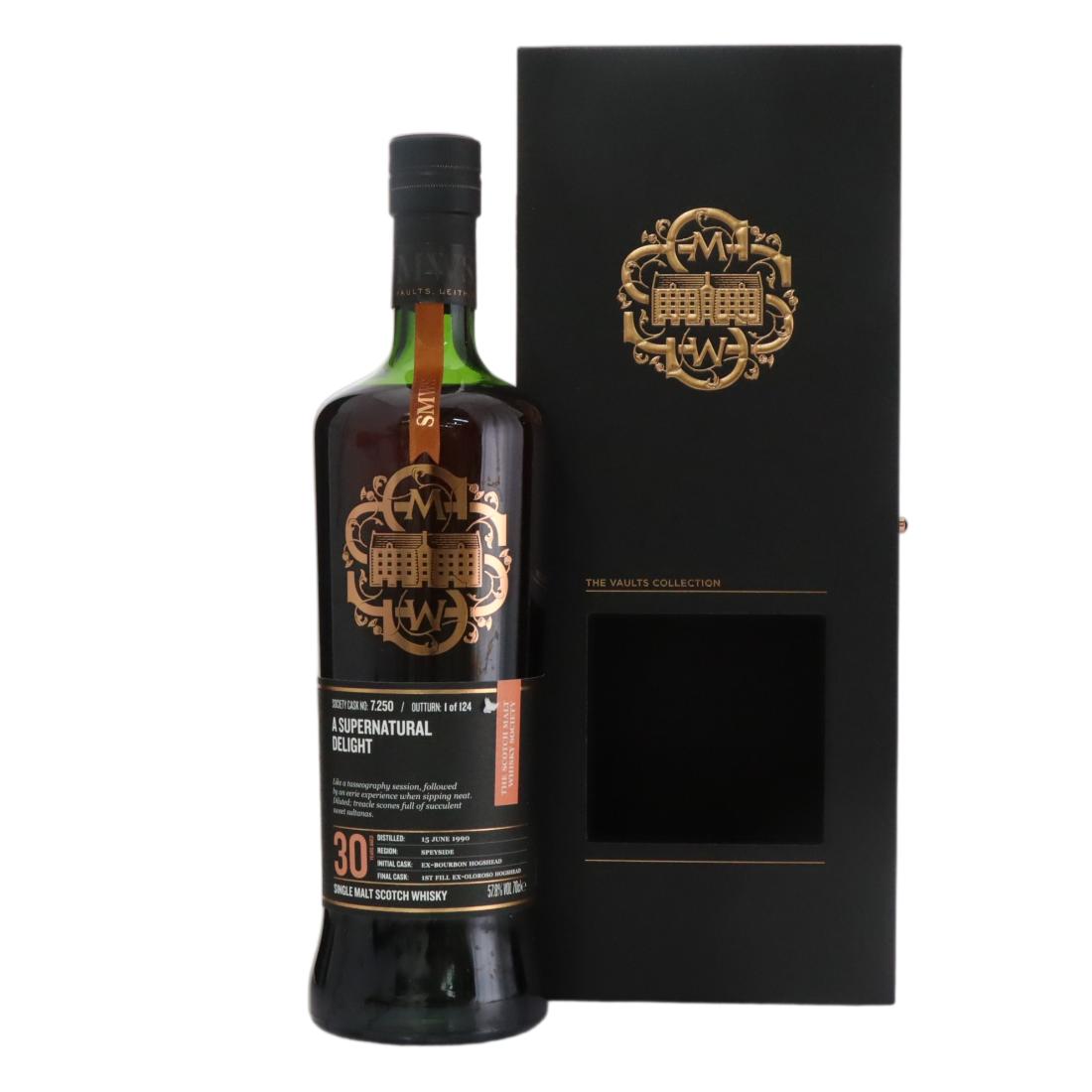 Longmorn The Vaults Collection A Supernatural Delight 30 Year Old, Bourbon & Sherry Cask, Cask #7.250, 1990, The Scotch Malt Whisky Society, 57.8% whisky bottle