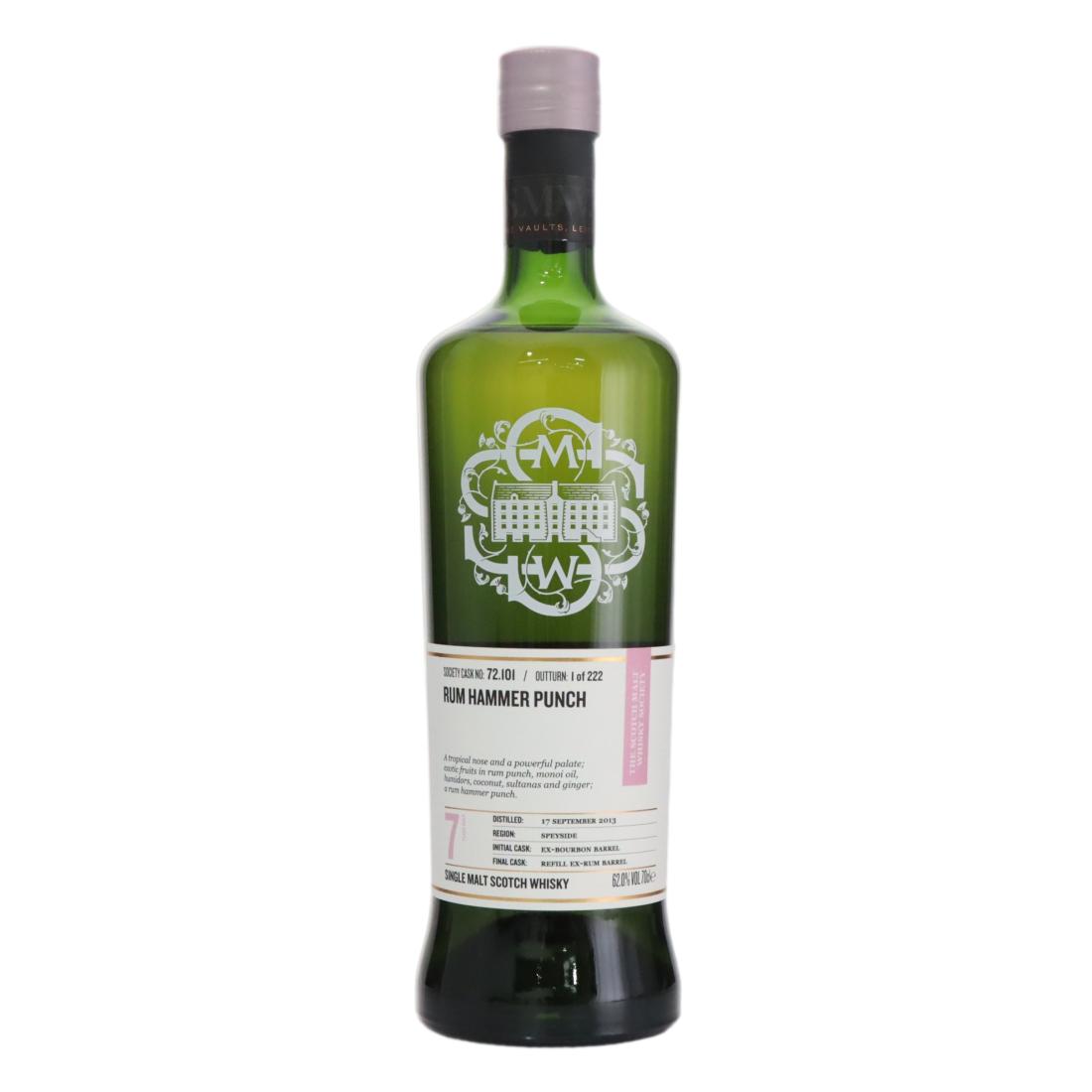 Miltonduff Rum hammer punch 7 Year Old, Bourbon & Rum Cask, Cask #72.101, 2013, The Scotch Malt Whisky Society, 62% whisky bottle