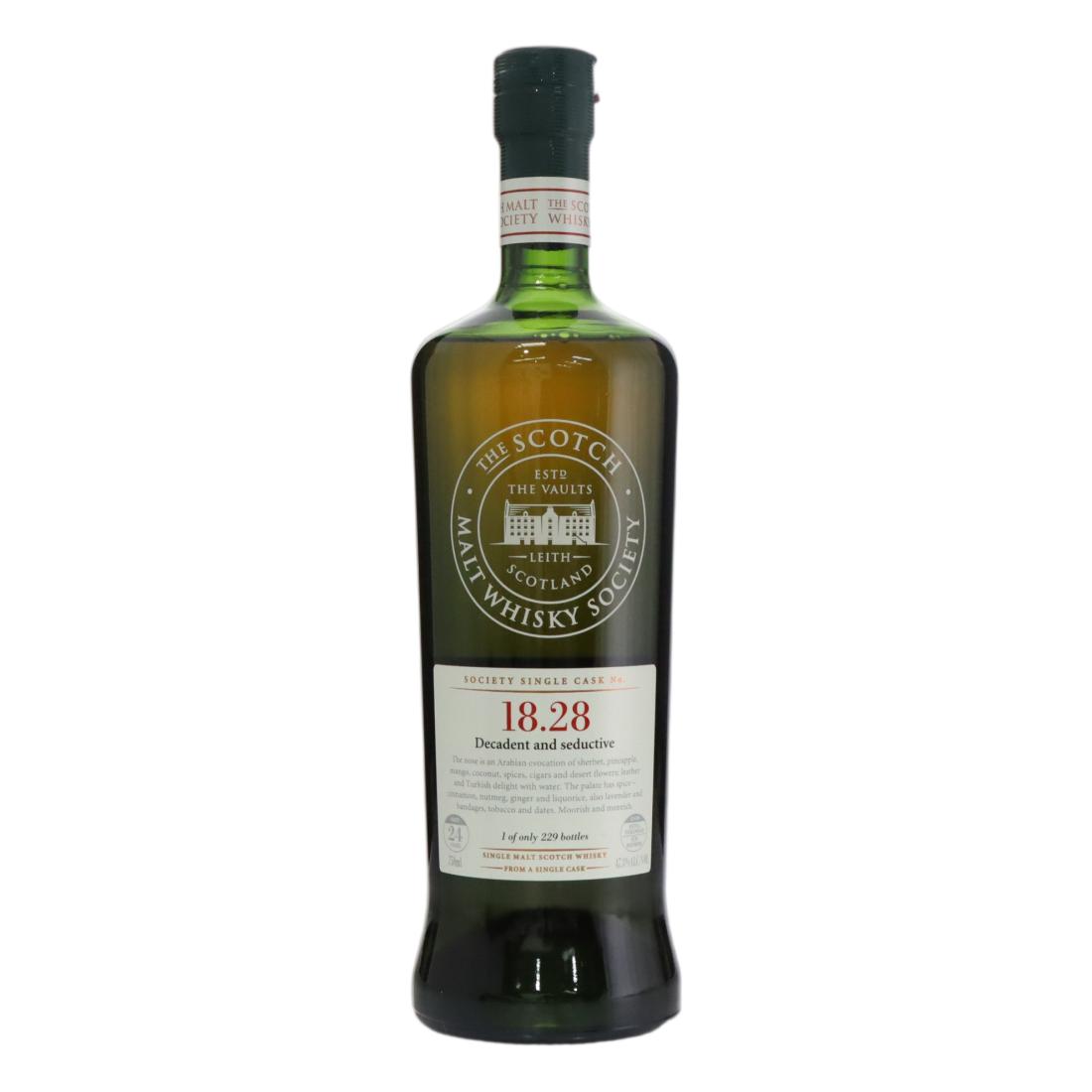 Inchgower Decadent & seductive 24 Year Old, Refill Bourbon Cask, Cask #18.28, 1985, Scotch Malt Whisky Society, 47.8% whisky bottle