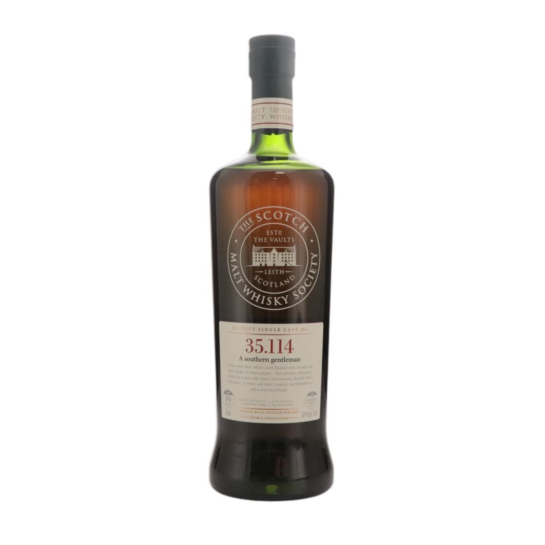 Glen Moray A Southern Gentleman 19 Year Old, Toasted Oak Cask, Cask #35.114, 1994, Scotch Malt Whisky Society, 58.9% whisky bottle