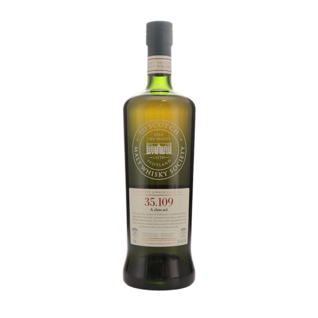 Glen Moray A class act 28 Year Old, Bourbon Cask, Cask #35.109, 1985, The Scotch Malt Whisky Society, 46.7% whisky bottle