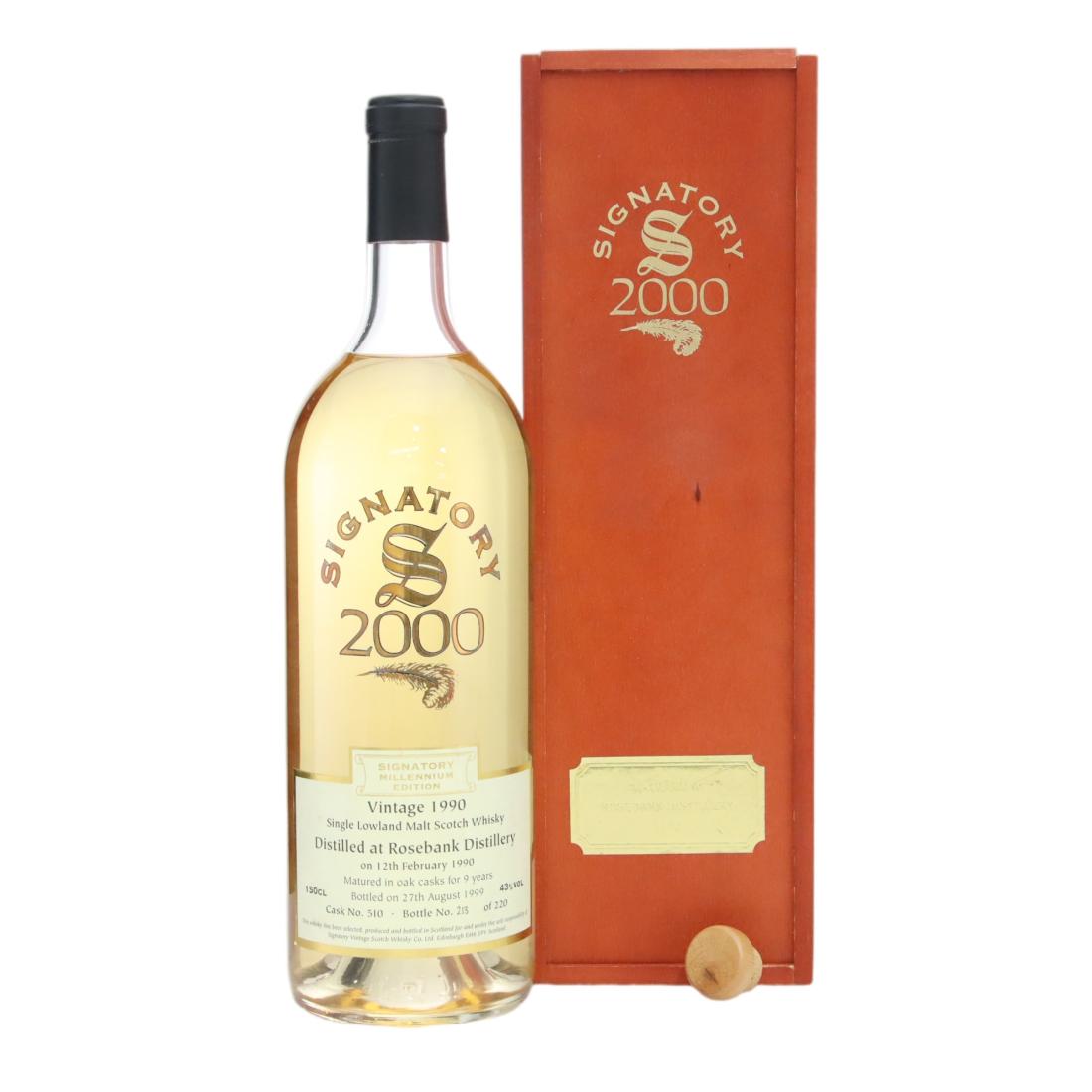 Rosebank Millennium Edition 9 Year Old, Oak Cask, Cask #510, 1990, Signatory Vintage, 43% whisky bottle