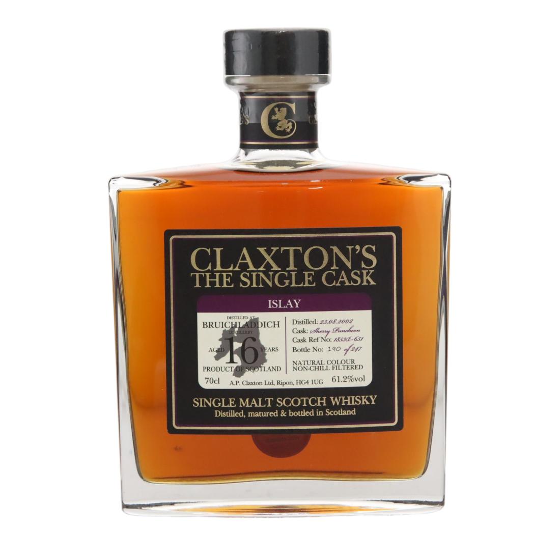 Bruichladdich The Single Cask #16 Year Old, Sherry Puncheon Cask, Cask #1853B-651, 2002, Claxton's, 61.2% whisky bottle
