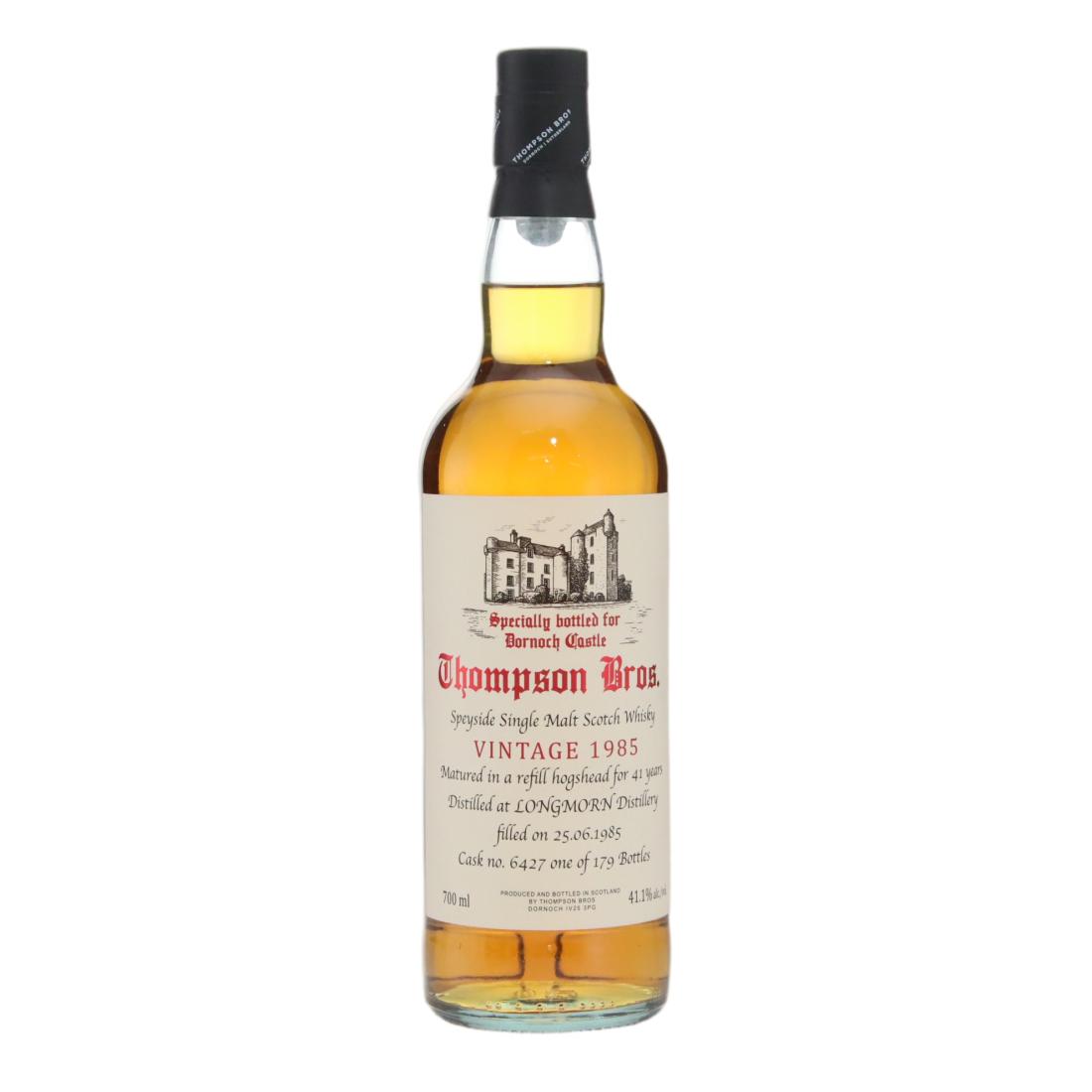 Longmorn Dornoch Castle Selection 41 Year Old, Refill Hogshead Cask, Cask #6427, 1985, Thompson Bros, 41.1% whisky bottle