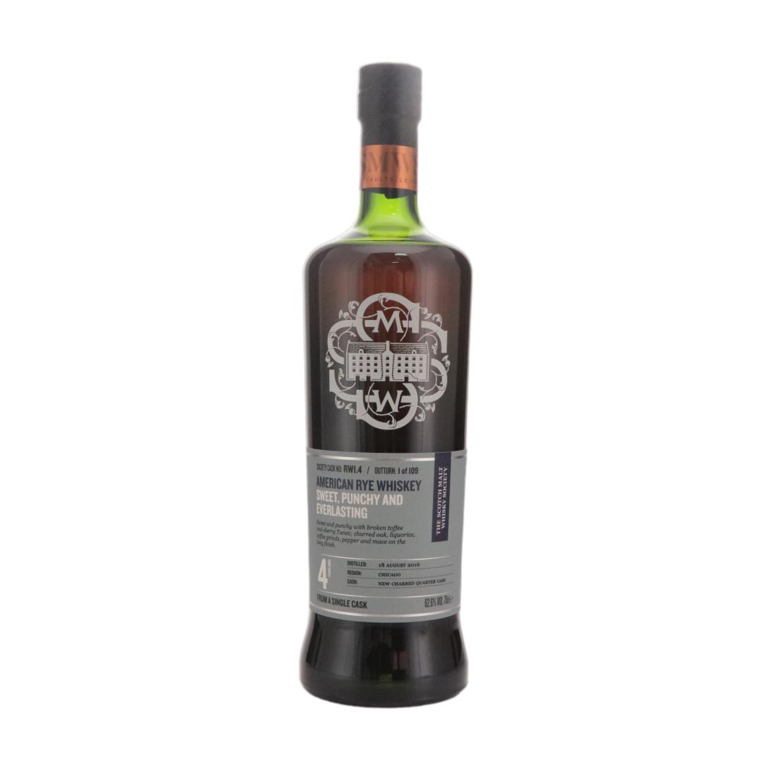 FEW Spirits Sweet, Punchy & Everlasting 4 Year Old, New Charred Quarter Cask, Cask #RW1.4, 2016, The Scotch Malt Whisky Society, 62.6% whisky bottle