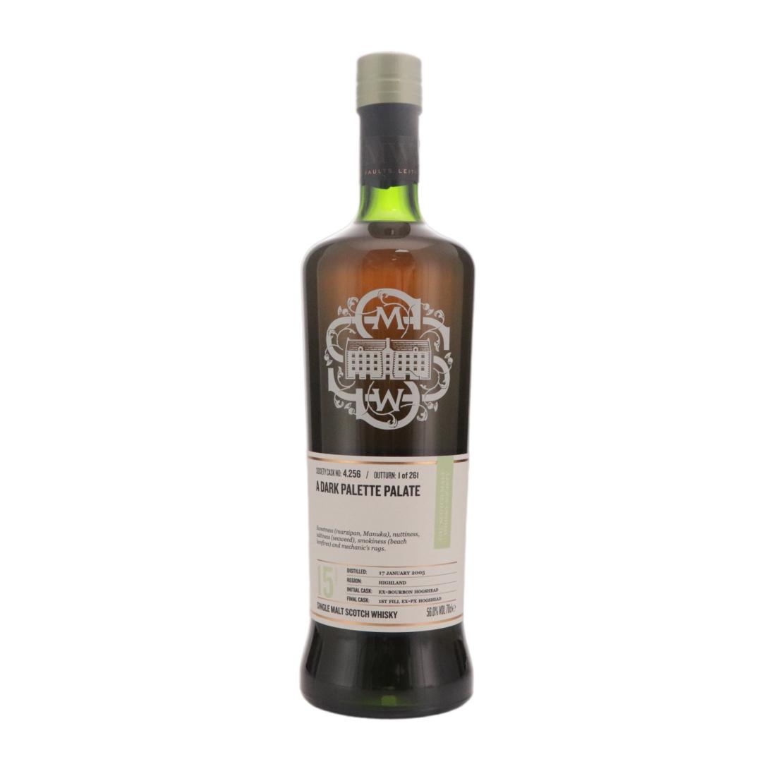 Highland Park A Dark Palette Palate 15 Year Old, Bourbon & Sherry Cask, Cask #4.256, 2005, The Scotch Malt Whisky Society, 56% whisky bottle