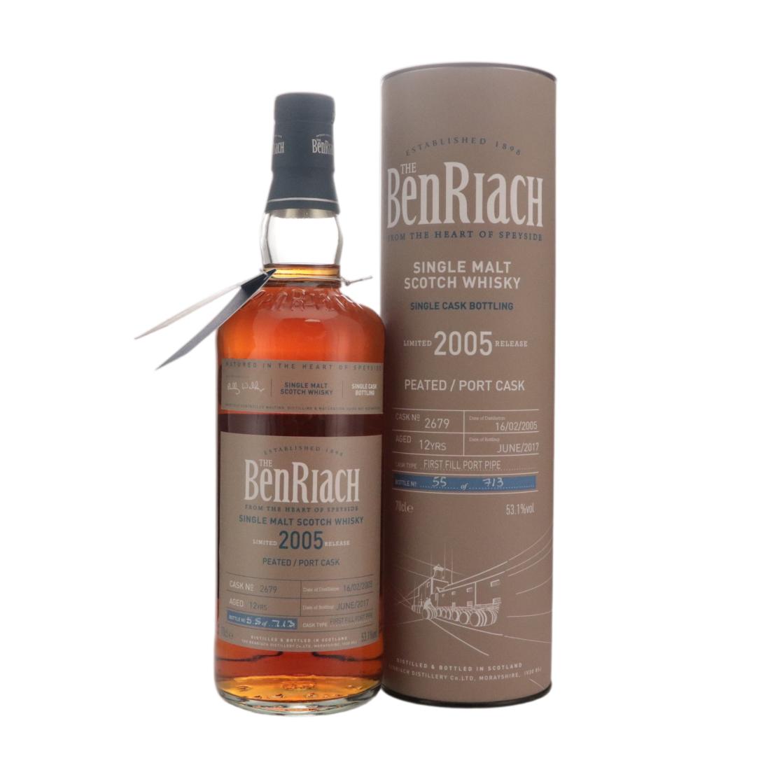 Benriach Peated 12 Year Old, Port Cask, Cask #2679, Batch No. 14, 2017, 53.1% whisky bottle