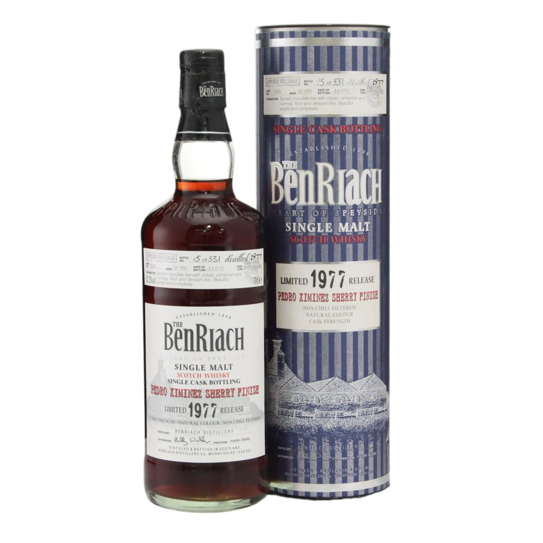Benriach Pedro Ximenez Sherry Finish 33 Year Old, Sherry Cask, Cask #1033, Batch No. 7, 2010, 52.2% whisky bottle