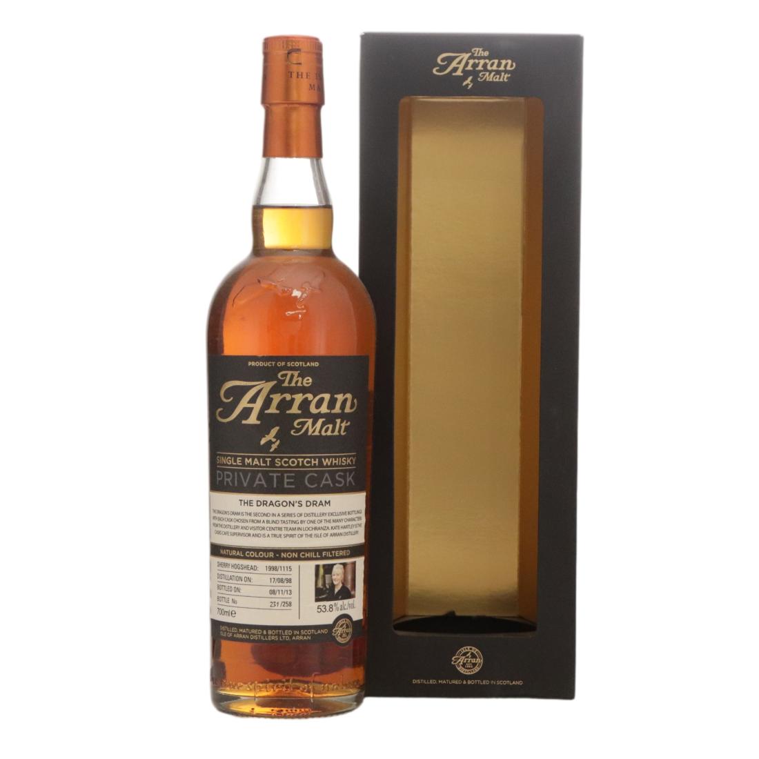 Arran Private Cask 'The Dragon's Dram' 15 Year Old, Sherry Hogshead Cask, Cask #1115, 2013, 53.8% whisky bottle