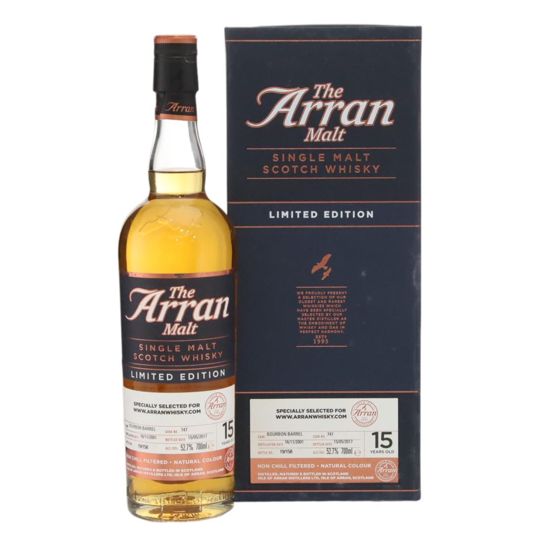 Arran Limited Edition 15 Year Old, Bourbon Cask, Cask #747, 2017, 52.7% whisky bottle