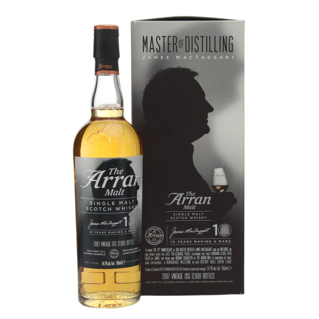 Arran Master of Distilling James MacTaggart 10th Anniversary 10 Year Old, Bourbon Cask, 2017, 54.2% whisky bottle