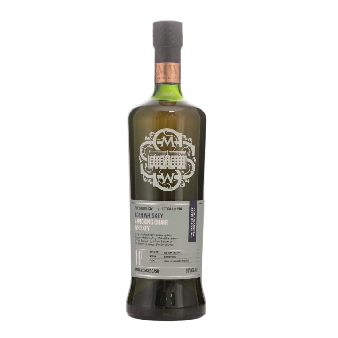 Heaven Hill CW1.1 Corn Whiskey 11 Year Old, New Charred Oak Barrel Cask, Cask #CW1.1, 2009, The Scotch Malt Whisky Society, 61.6% whisky bottle