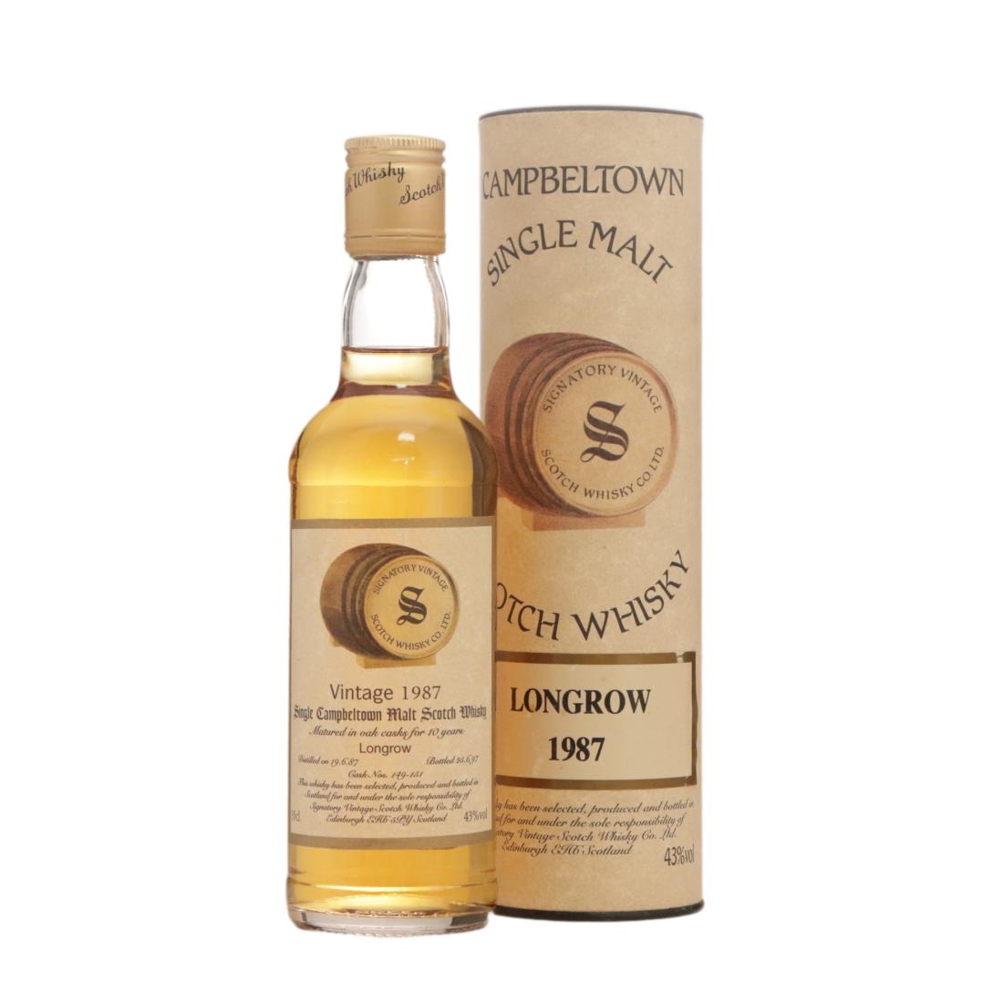 Longrow 10 Year Old, Oak Cask, Cask #149-151, 1987, Signatory Vintage, 43% whisky bottle