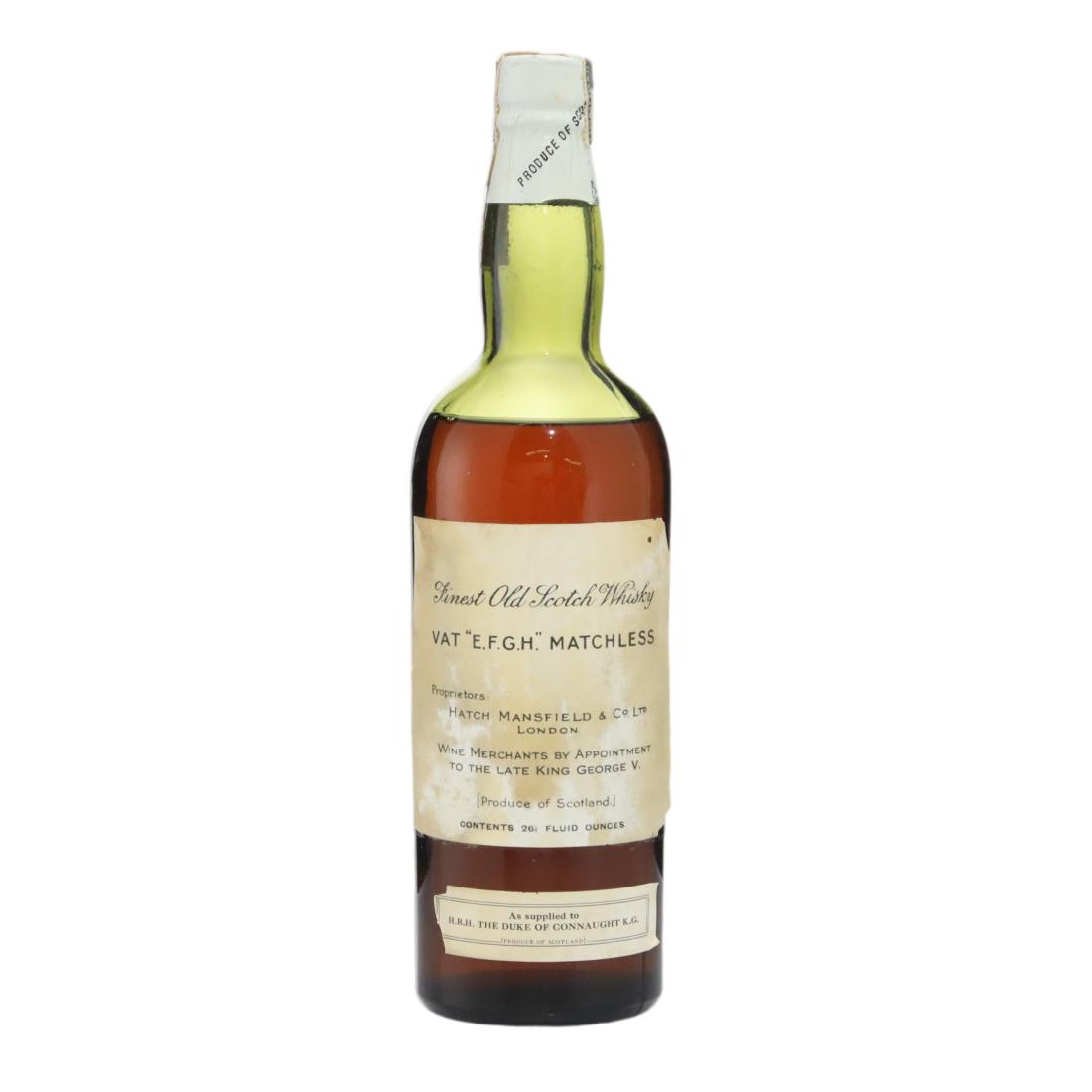 VAT 'E.F.G.H.' Matchless Finest Old Scotch Whisky, Hatch Mansfield & Co. Ltd. whisky bottle