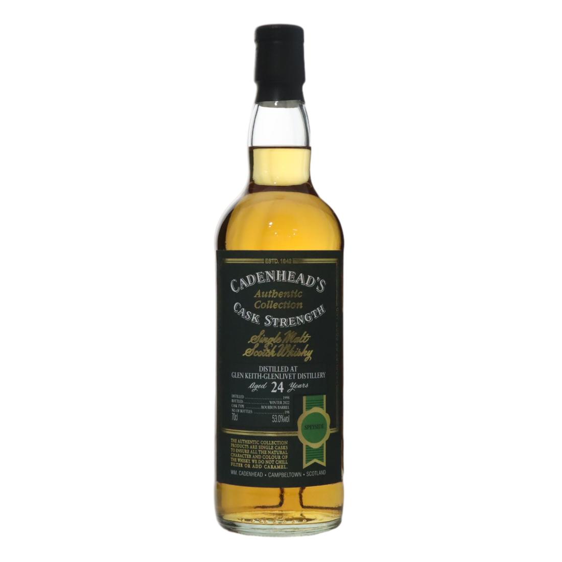 Glen Keith Authentic Collection 24 Year Old, Bourbon Cask, 1998, Cadenhead's, 53% whisky bottle