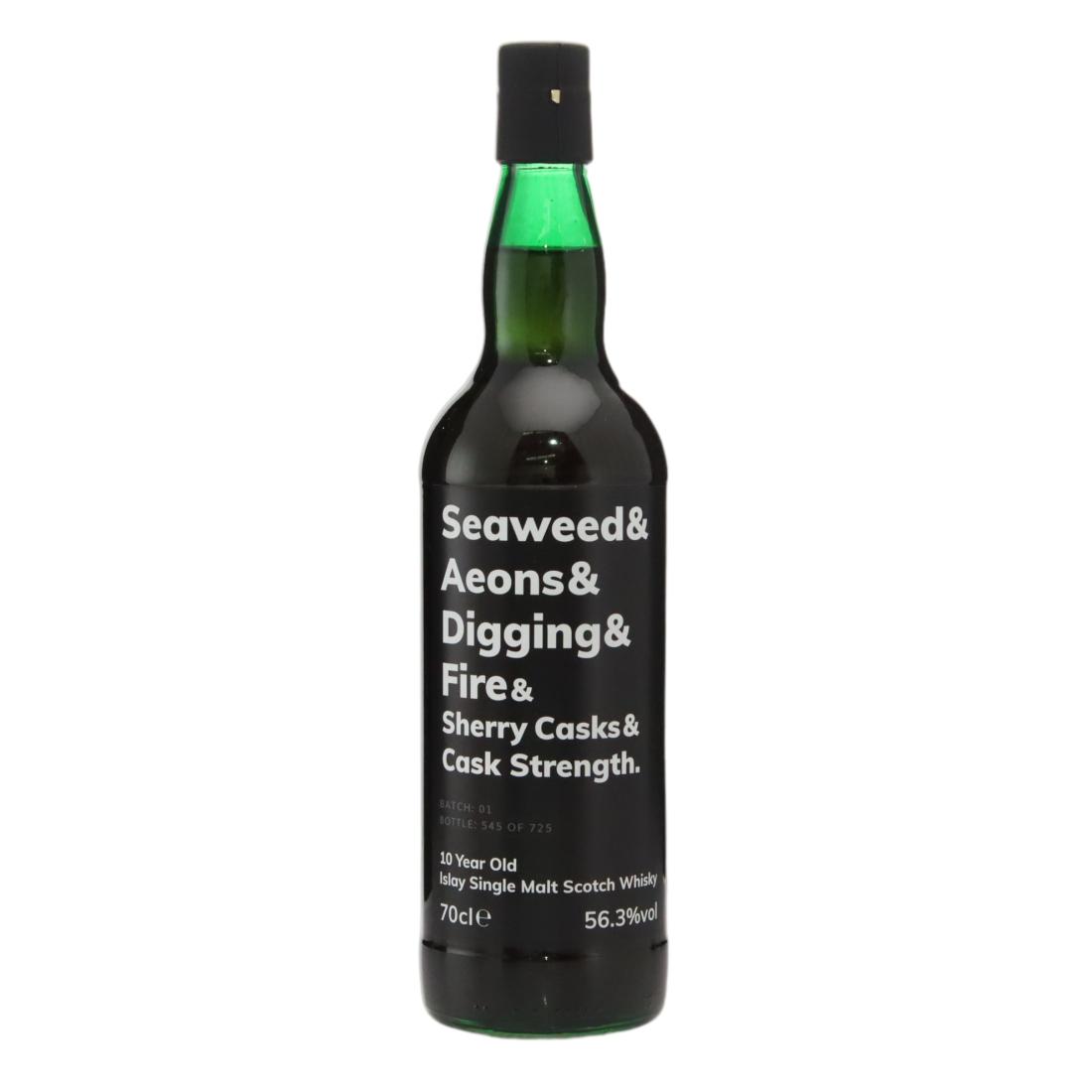 Seaweed & Aeons & Digging & Fire Sherry Cask & Cask Strength 10 Year Old, Sherry Cask, Batch No. 01, 2021, 56.3% whisky bottle