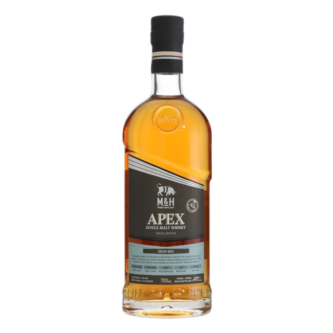M&H Apex Dead Sea 4 Year Old, Ex-Bourbon, STR, Ex-Red Wine, Ex-Rye, Ex-Pedro Ximénez Sherry & Virgin Oak Cask, Batch No. 26, 2024, 57.4% whisky bottle