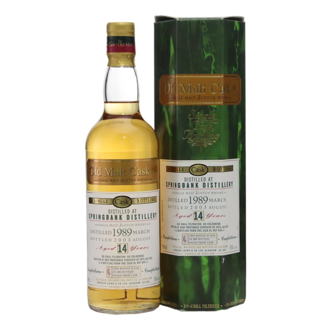 Springbank Old Malt Cask 14 Year Old, Refill Hogshead Cask, Cask #HL 100, 1989, Douglas Laing, 50% whisky bottle