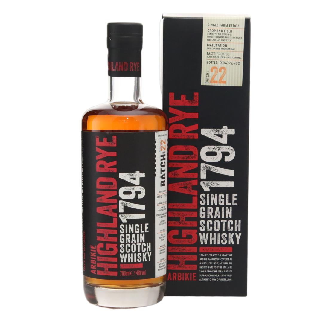 Arbikie Highland Rye 1794, New American Oak Cask, Batch No. 22, 2022, 48% whisky bottle