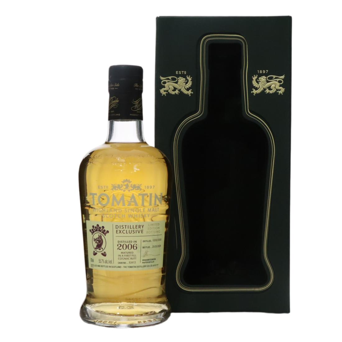 Tomatin Distillery Exclusive 18 Year Old, Cognac Cask, Cask #53413, 2024, 55.7% whisky bottle