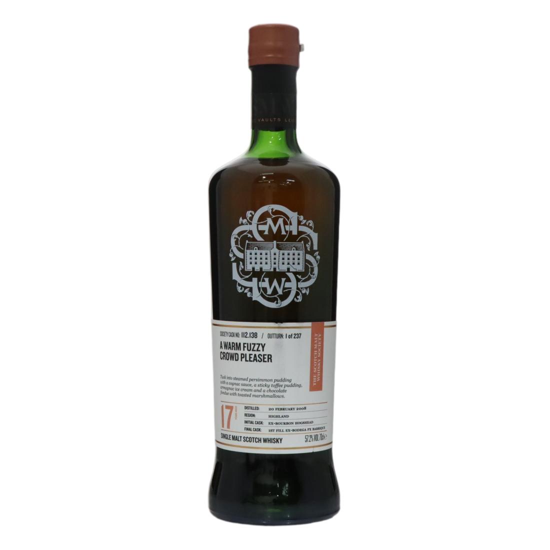 Inchmurrin A Warm Fuzzy Crowd Pleaser 17 Year Old, Bourbon & Sherry Cask, Cask #112.138, 2008, The Scotch Malt Whisky Society, 57.2% whisky bottle