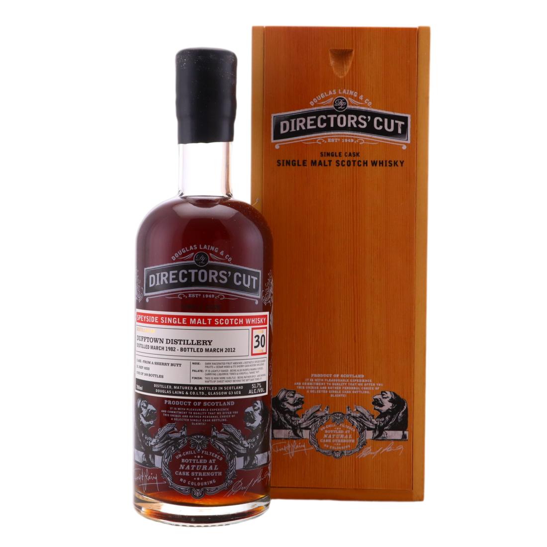 Dufftown Director's Cut 30 Year Old, Sherry Cask, Cask #DL 8232, 1982, Douglas Laing, 51.7% whisky bottle