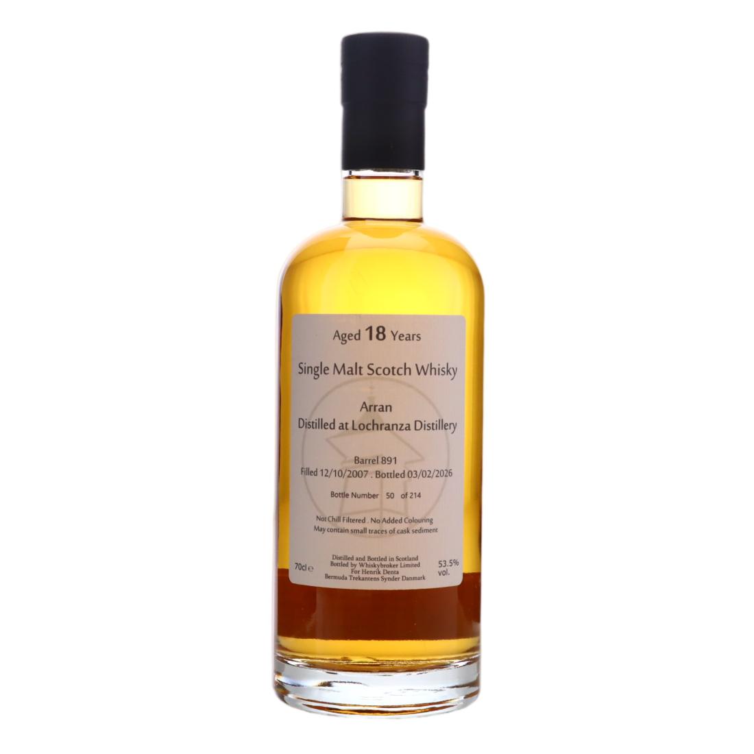Arran 18 Year Old, Barrel Cask, Cask #891, 2007, Whiskybroker, 53.5% whisky bottle