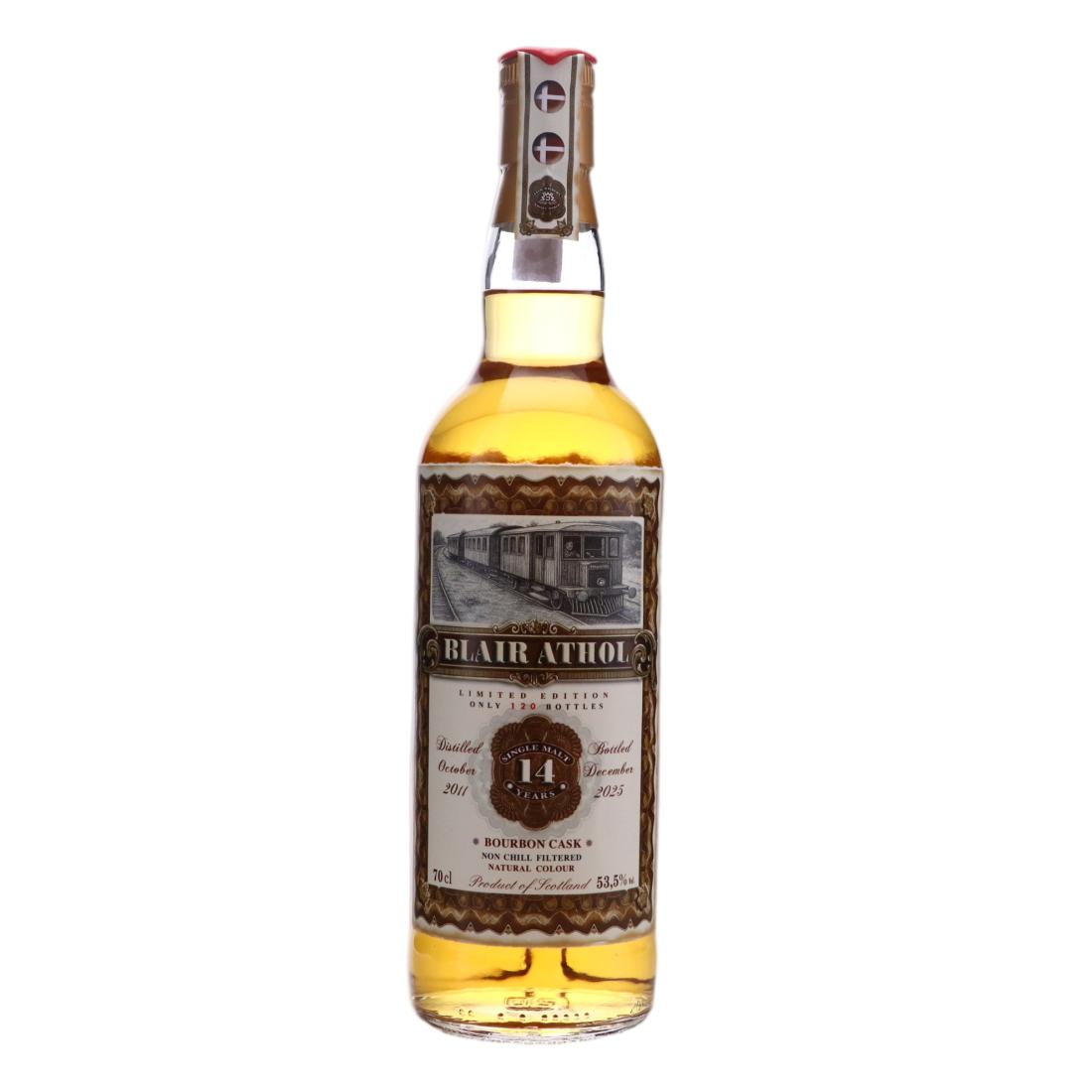 Blair Athol Old Train Line 14 Year Old, Bourbon Cask, Cask #82130, 2011, Jack Wiebers Whisky World, 53.5% whisky bottle