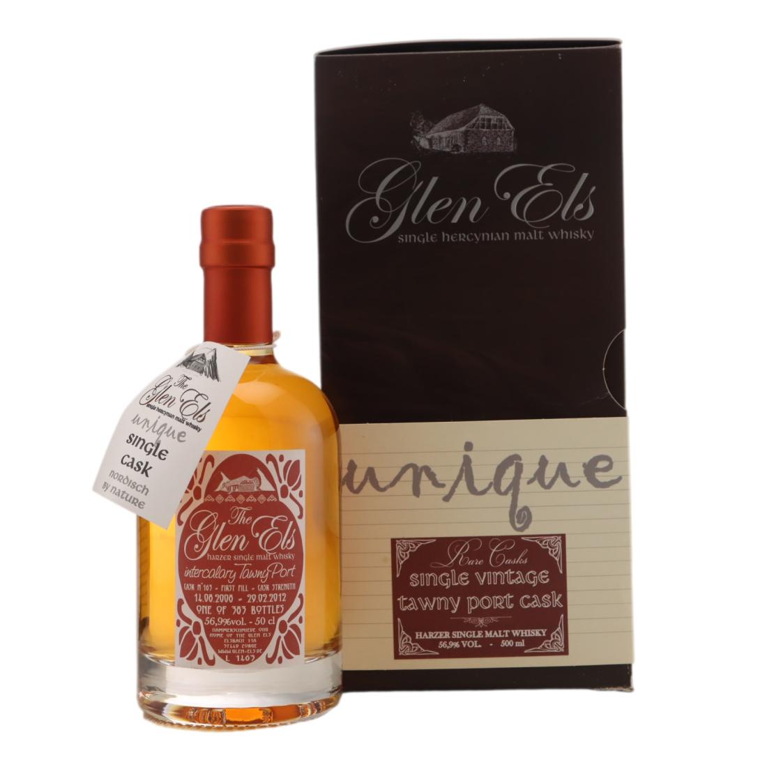 Glen Els Unique Rare Cask #3 Year Old, Tawny Port Cask, Cask #163, 2012, 56.9% whisky bottle