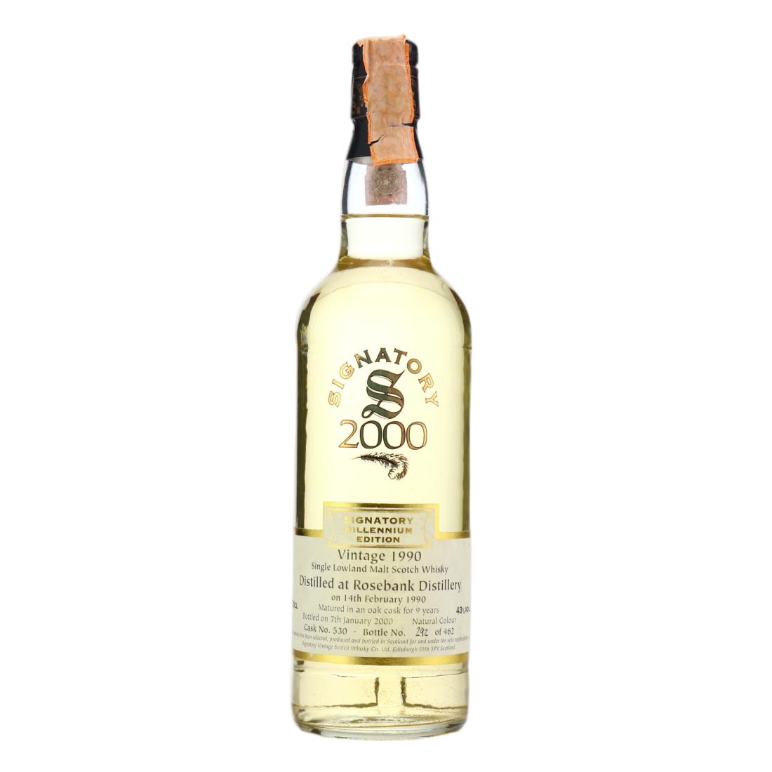 Rosebank Millennium Edition 9 Year Old, Oak Cask, Cask #530, 1990, Signatory Vintage, 43% whisky bottle