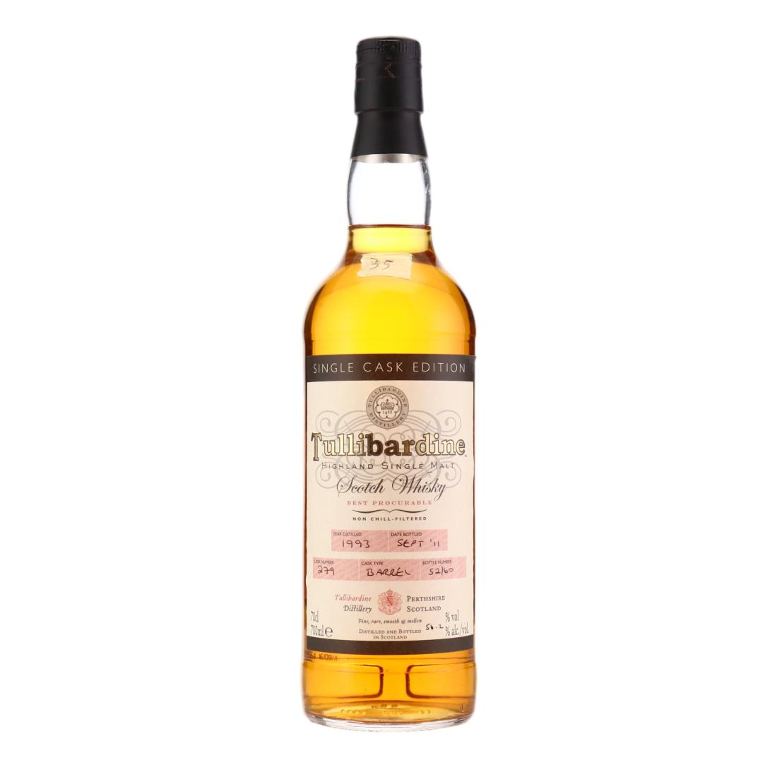 Tullibardine Single Cask Edition 18 Year Old, Barrel Cask, Cask #279, 2011, 56.2% whisky bottle