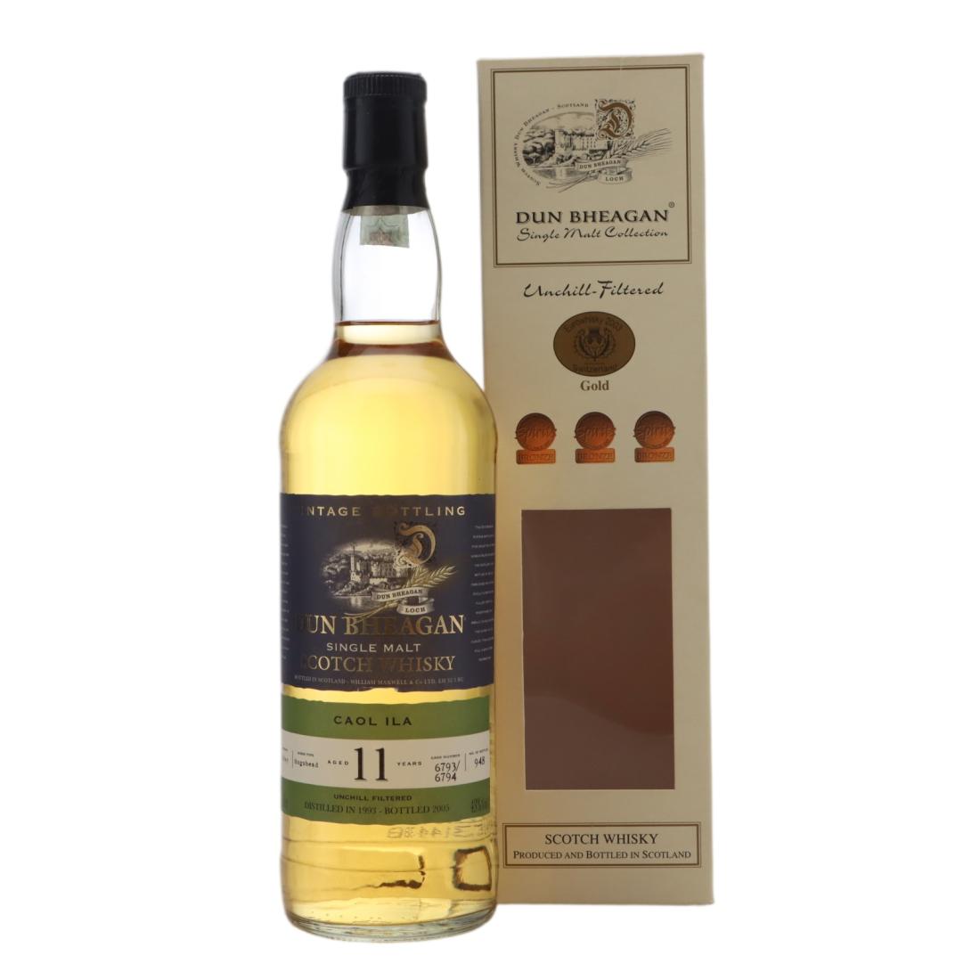 Caol Ila 11 Year Old, Hogshead Cask, Cask #6793 / 6794, 1993, Dun Bheagan, 43% whisky bottle