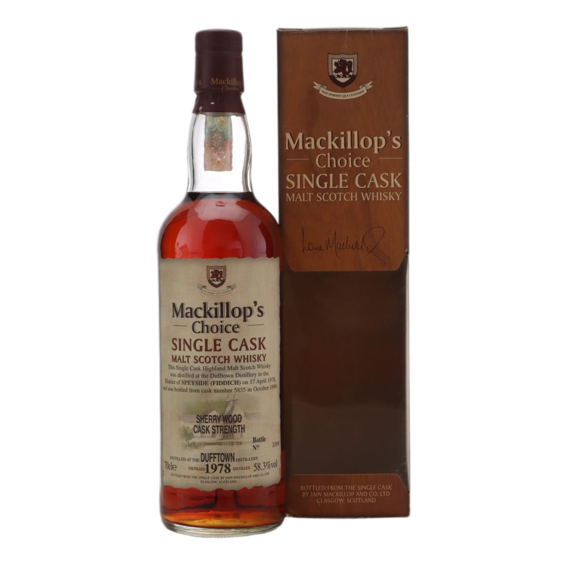 Dufftown 21 Year Old, Sherry Cask, Cask #5855, 1978, Mackillop's Choice, 58.3% whisky bottle