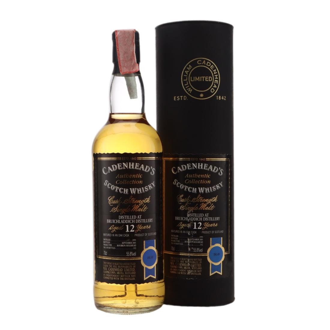 Bruichladdich Authentic Collection 12 Year Old, Bourbon Cask, 1993, Cadenhead's, 55.8% whisky bottle
