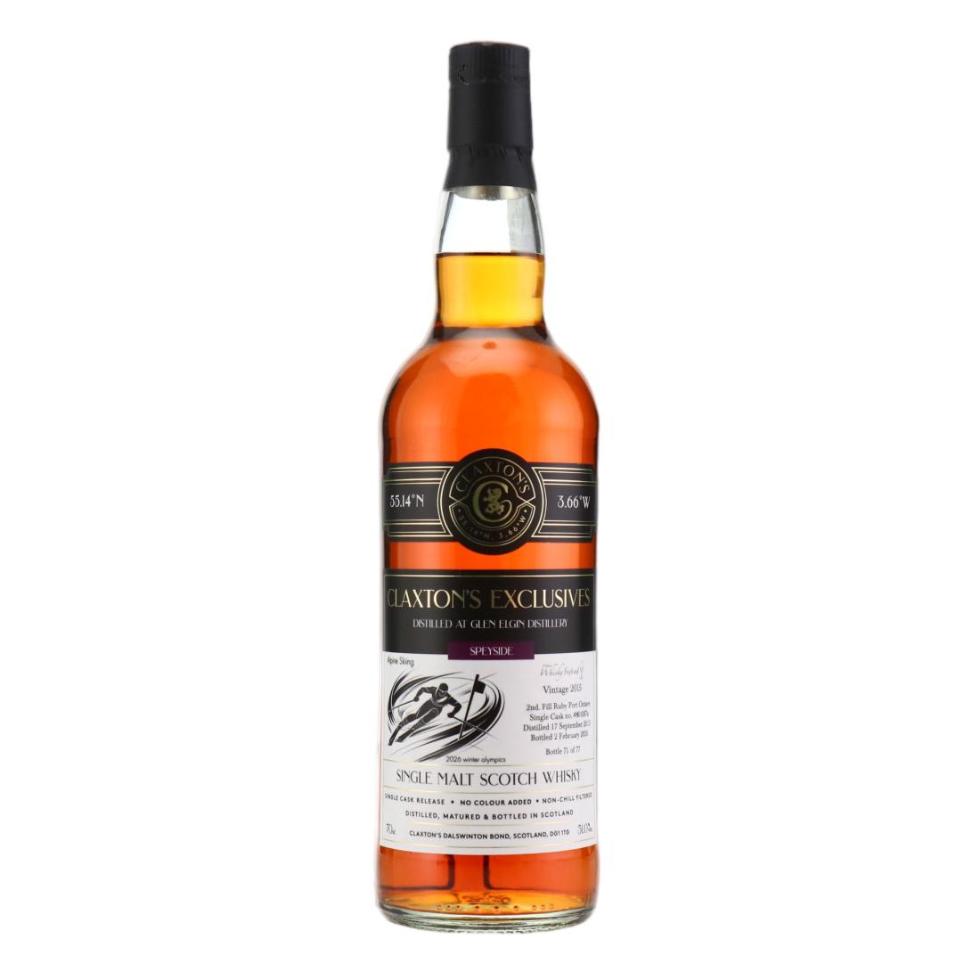 Glen Elgin Claxton's Exclusives 10 Year Old, Ruby Port Octave Cask, Cask #801057a, 2015, Claxton's, 51% whisky bottle