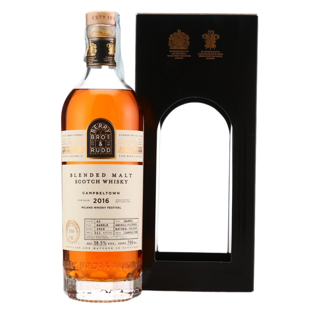 Campbeltown Barolo Cask #8 Year Old, Cask #62, 2016, Berry Bros & Rudd, 58.5% whisky bottle