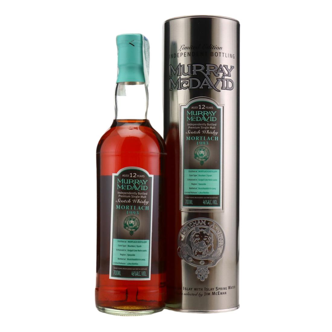 Mortlach 12 Year Old, Bourbon & Syrah Cask, 1993, Murray McDavid, 46% whisky bottle