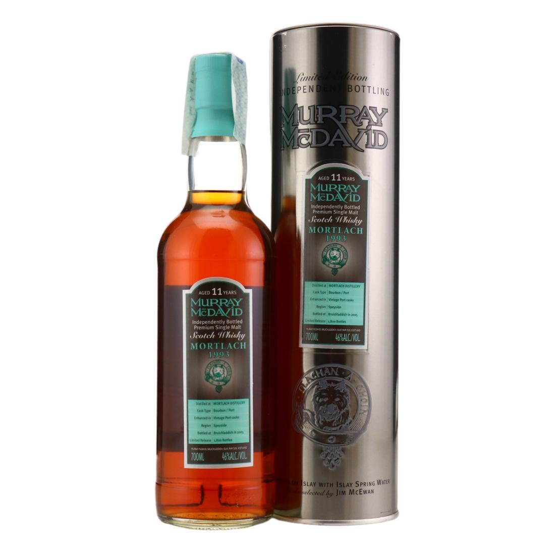 Mortlach 11 Year Old, Bourbon & Port Cask, 1993, Murray McDavid, 46% whisky bottle
