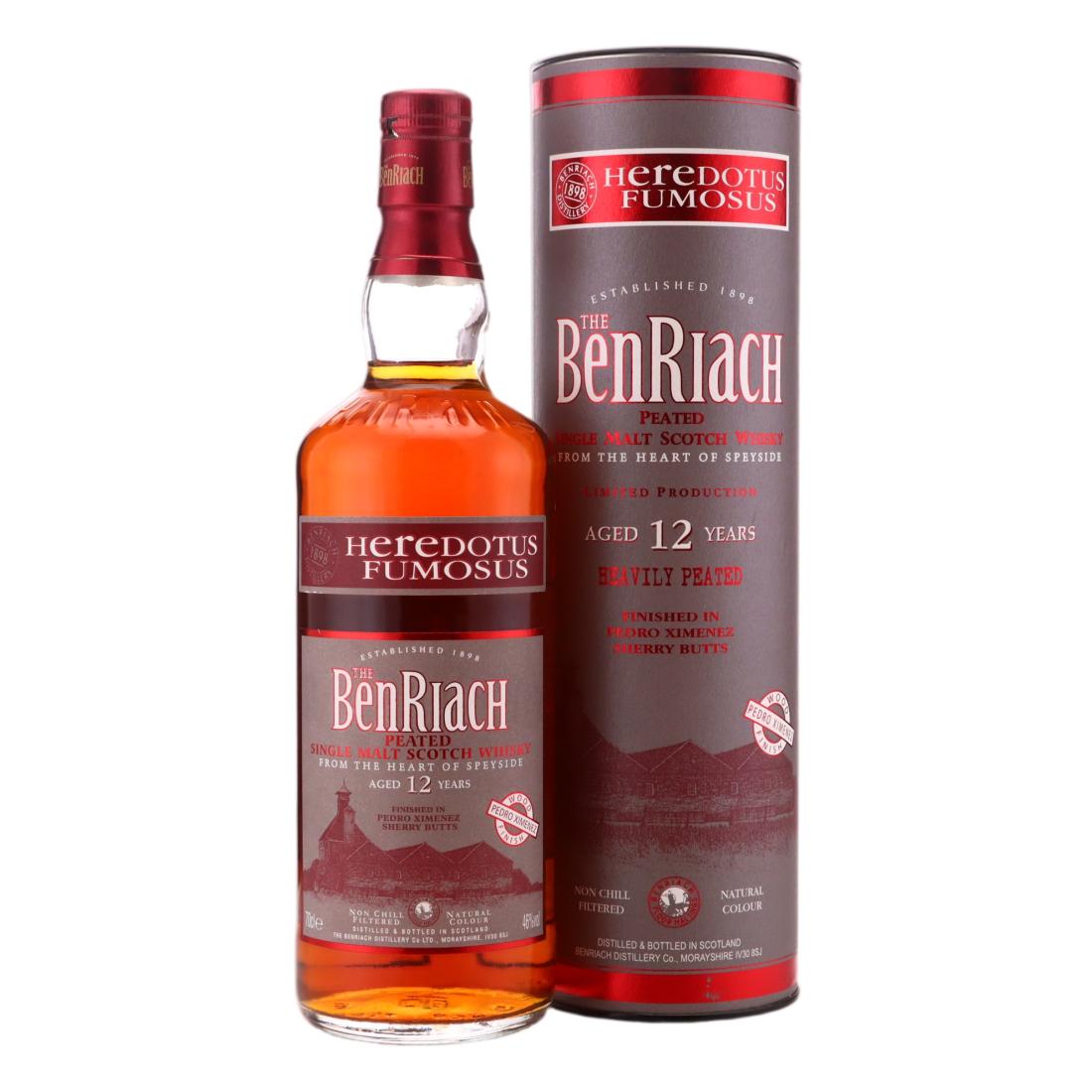 Benriach Heredotus Fumosus 12 Year Old, Bourbon & Pedro Ximénez Sherry Cask, 2011, 46% whisky bottle