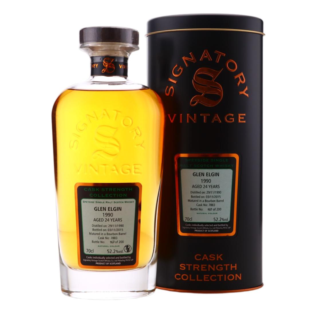 Glen Elgin 24 Year Old, Bourbon Cask, Cask #7883, 1990, Signatory Vintage, 52.2% whisky bottle