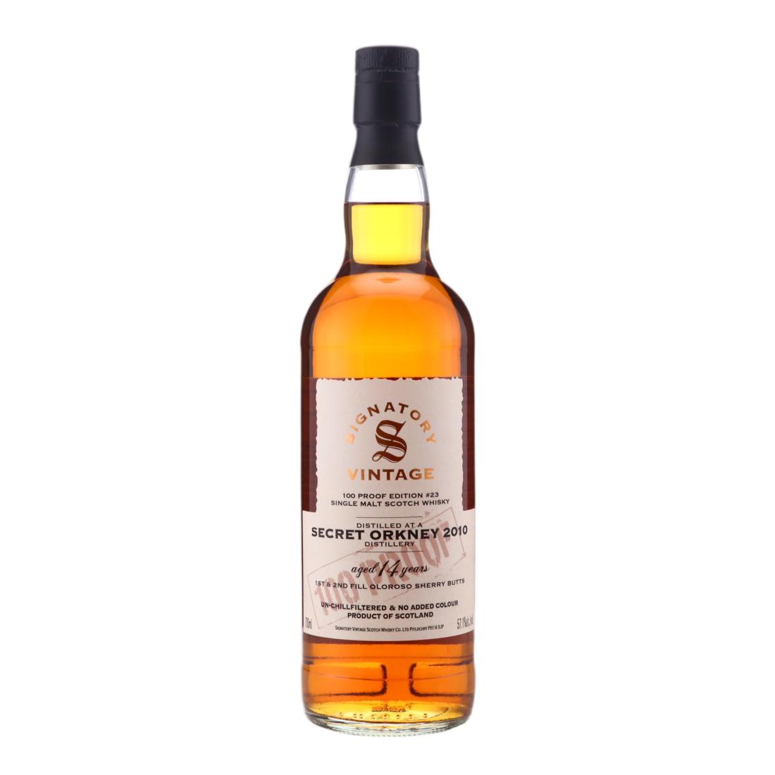 Secret Orkney 100 Proof Edition 14 Year Old, Sherry Cask, Edition #23, 2010, Signatory Vintage, 57.1% whisky bottle