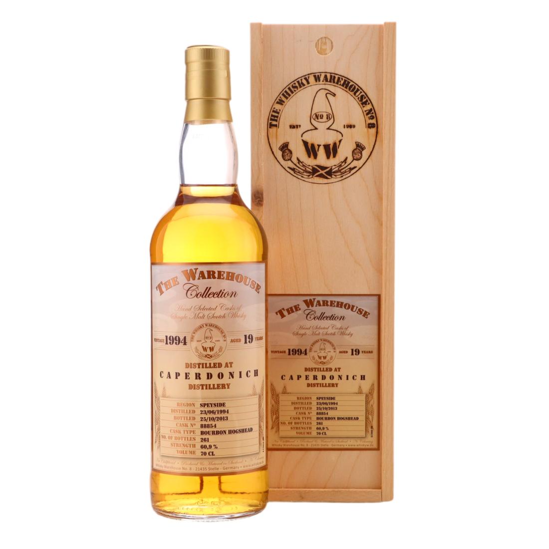 Caperdonich The Warehouse Collection 19 Year Old, Bourbon Hogshead Cask, Cask #88854, 1994, The Whisky Warehouse No. 8, 60.9% whisky bottle