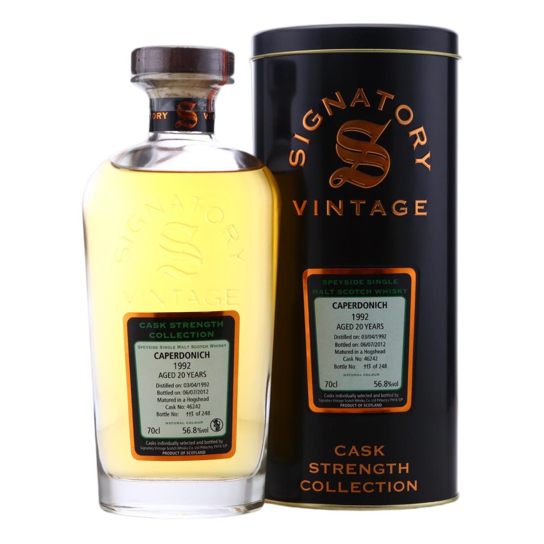 Caperdonich Cask Strength Collection 20 Year Old, Hogshead Cask, Cask #46242, 1992, Signatory Vintage, 56.8% whisky bottle