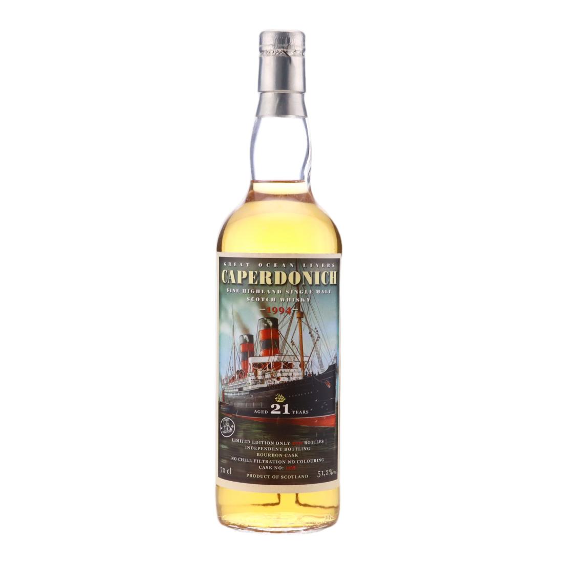 Caperdonich Great Ocean Liners 21 Year Old, Bourbon Cask, Cask #108, 1994, Jack Wiebers, 51.2% whisky bottle