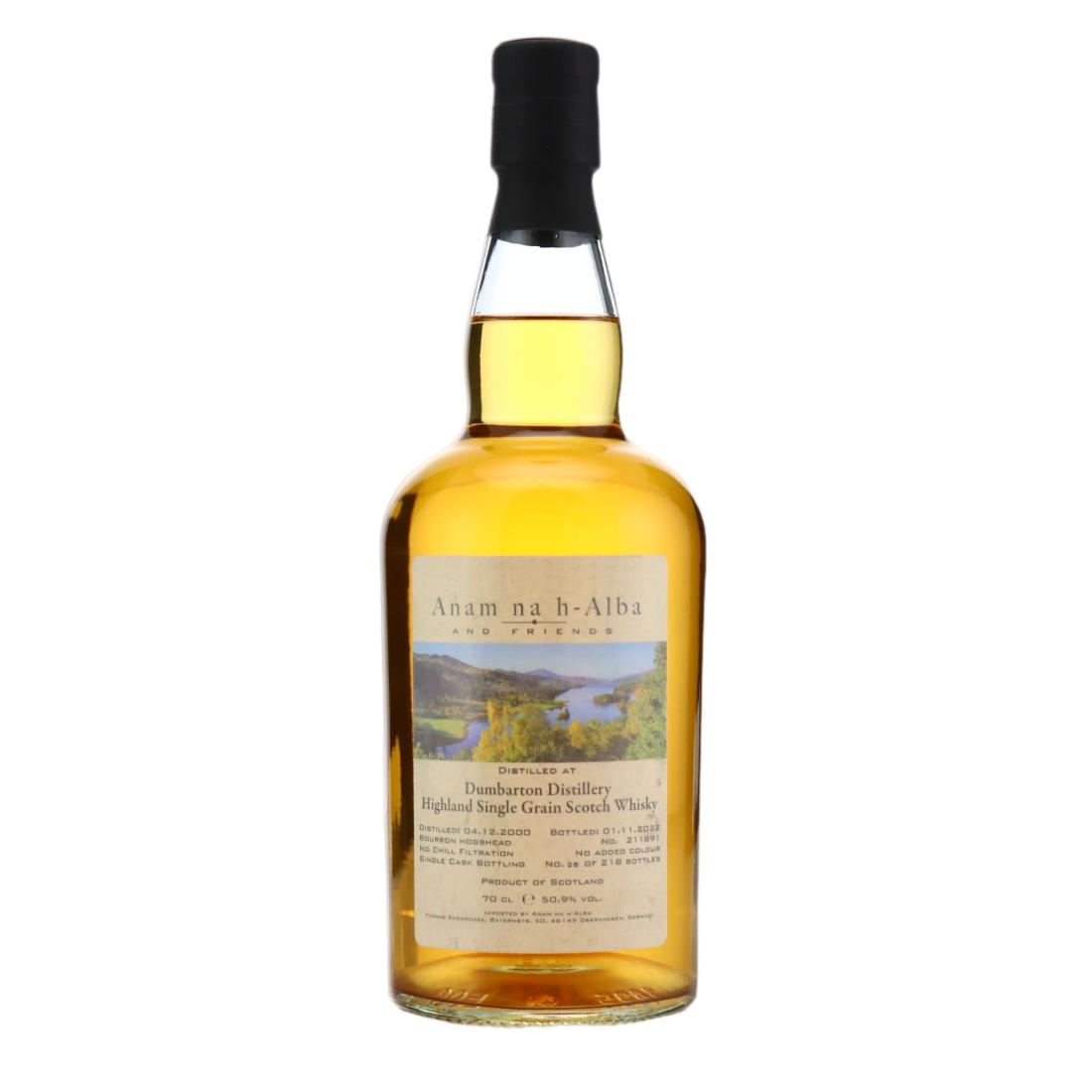 Dumbarton 21 Year Old, Bourbon Cask, 2000, Anam na h-Alba, 50.9% whisky bottle