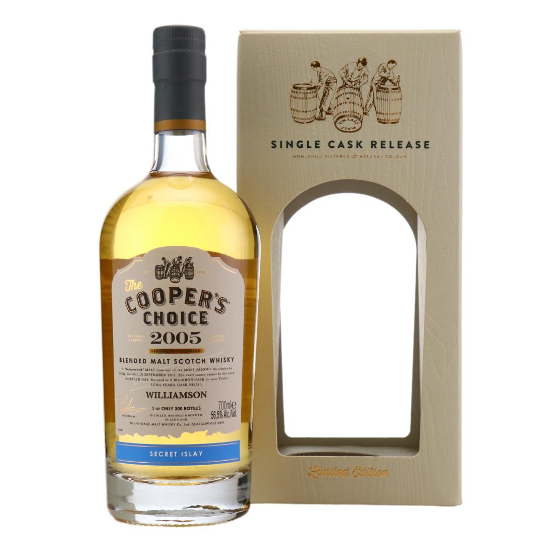 Williamson The Cooper's Choice 12 Year Old, Bourbon Cask, Cask #102, 2005, The Cooper's Choice, 56.5% whisky bottle